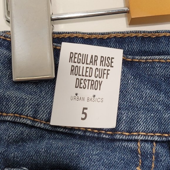 Urban Basics U2B | Denim Blue Jean Shorts Rolled Cuff Distressed Destroyed 5 NWT - Picture 2 of 12